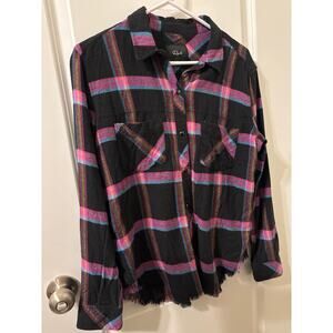 Rails Sz medium flannel shirt Leo black pink blue plaid EUC